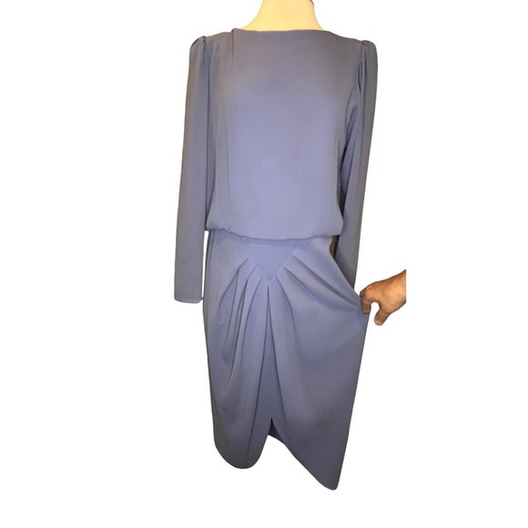 HAND MADE DESIGNER Women's Tea Dress Blue Long Sleeve Drape Back Neck Aprox Size - Picture 8 of 8